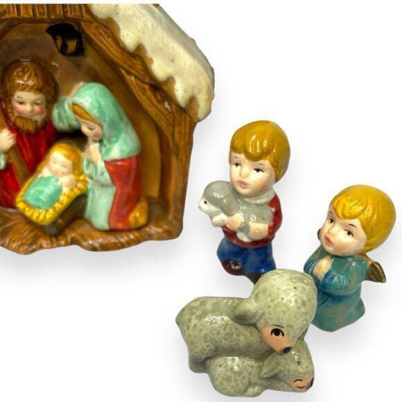 Vintage ENESCO Ceramic Nativity Scene‎ Collectible Mary Joseph Manger 8 Pieces - Picture 3 of 11